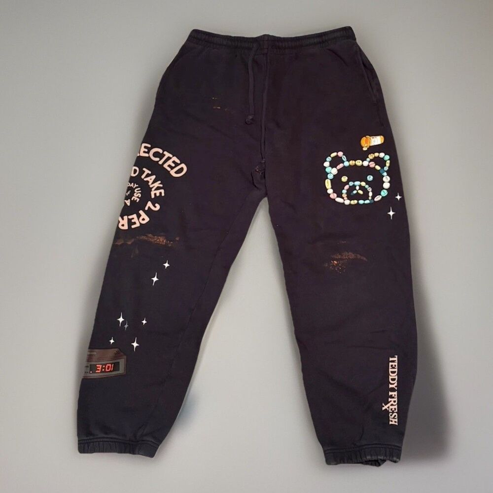Teddy Fresh RX Pill Bear Sweatpants Large Black Pharma Aesthetic Rare Grail